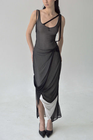 Pans Drape Dress Black Grey