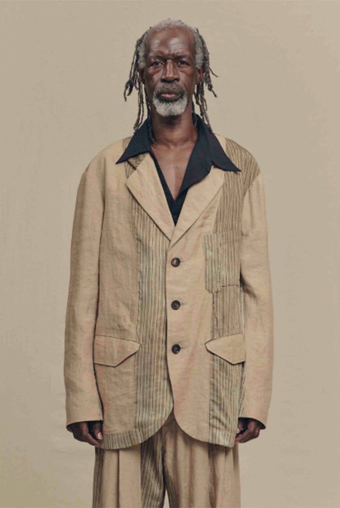 Patchwork 3 Button Blazer Burlywood