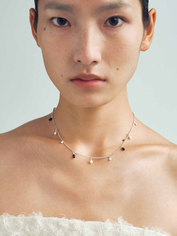 Pearl Black Agate Wind Chime Necklace