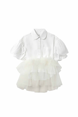 Petal Sleeve Ballet Tutu Hem Shirt White