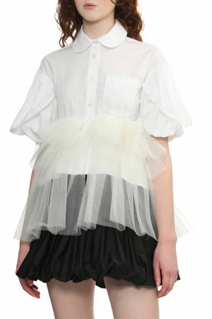 Petal Sleeve Ballet Tutu Hem Shirt White