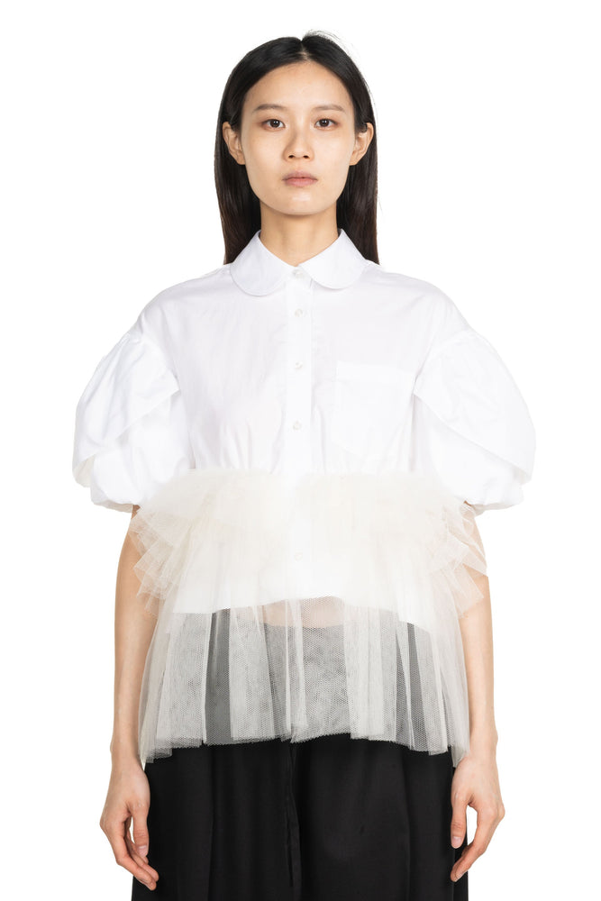 Petal Sleeve Ballet Tutu Hem Shirt White