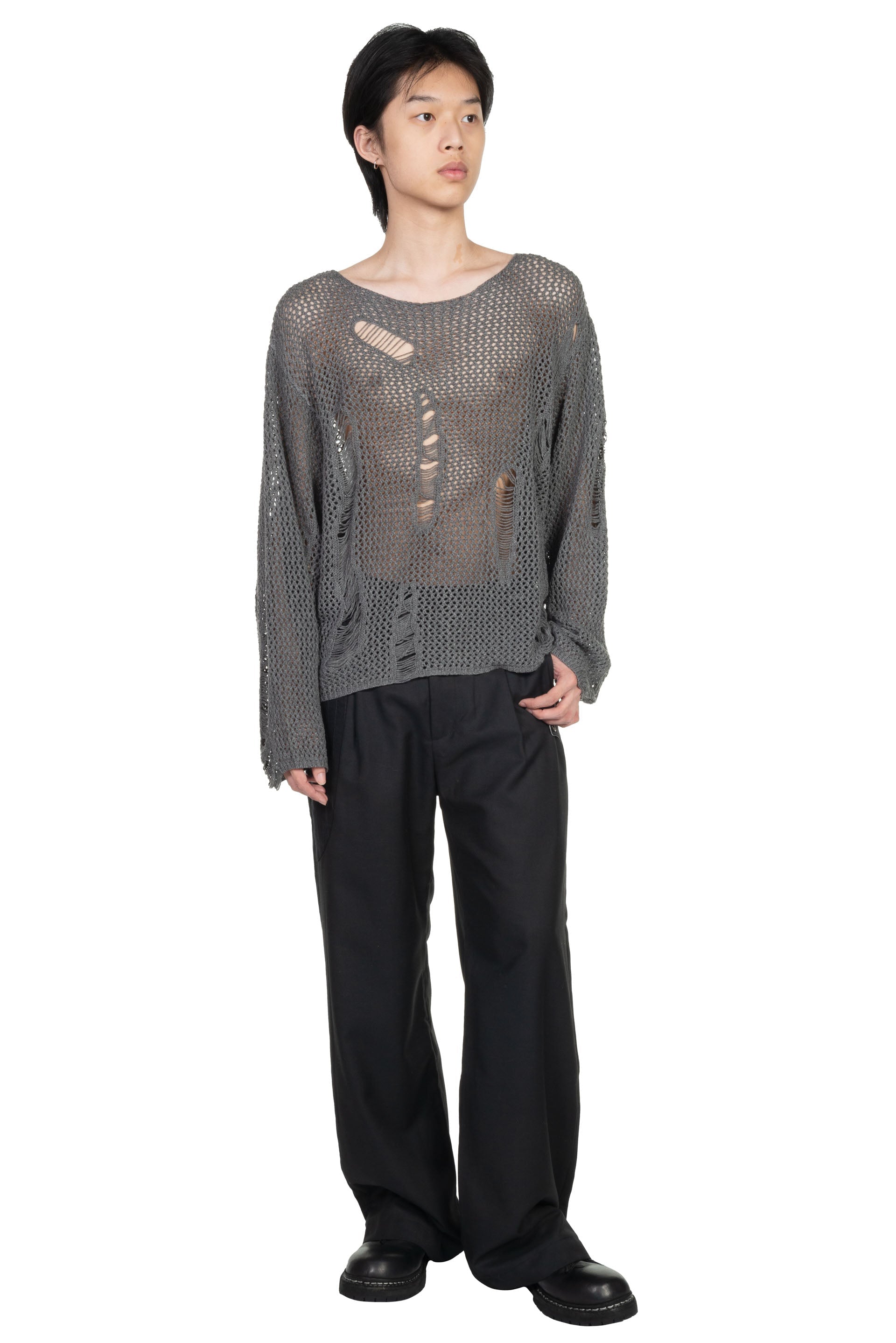 Professor E Destroyed Knit Jumper Grey | UJNG