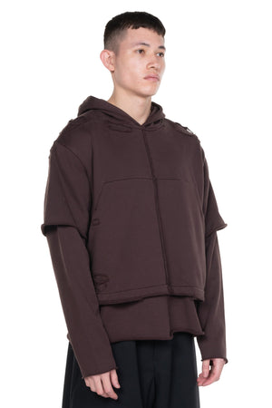 Radish Brown Double Distressed Hoodie