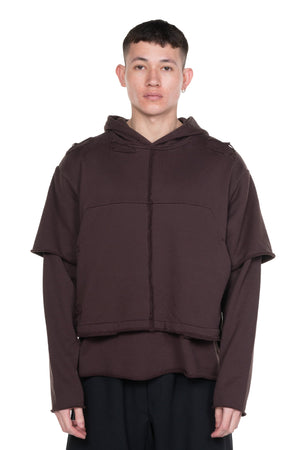 Radish Brown Double Distressed Hoodie