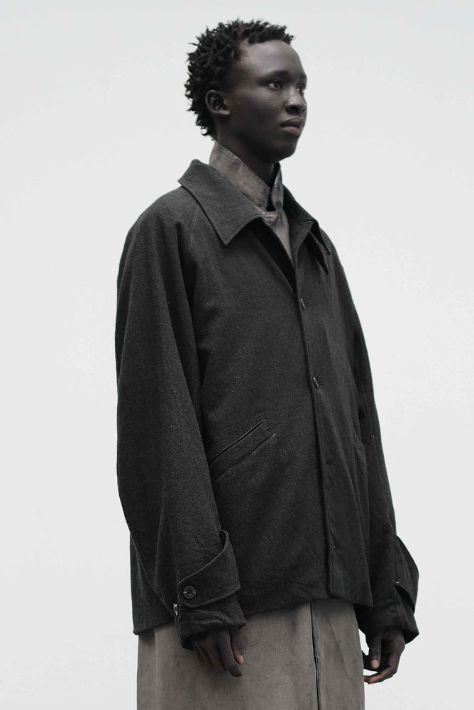 Raglan Sleeves Dropped Shoulder Jacket Gray Green