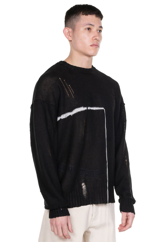 Raw Cut Linen Sweater Black
