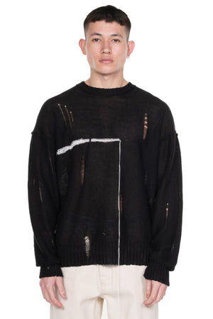Raw Cut Linen Sweater Black