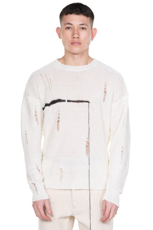 Raw Cut Linen Sweater White