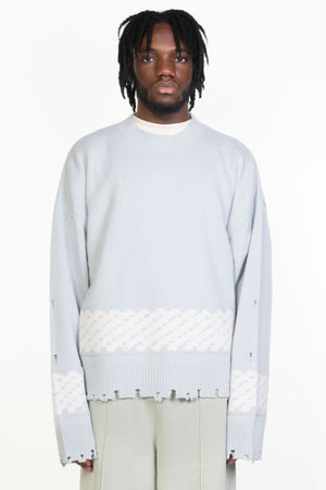 Ripped Jacquard Knit Pale Blue