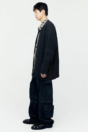 Roghen Wool Long Cardigan Black