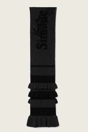Ruffle Graphic Logo Knit Scarf Black