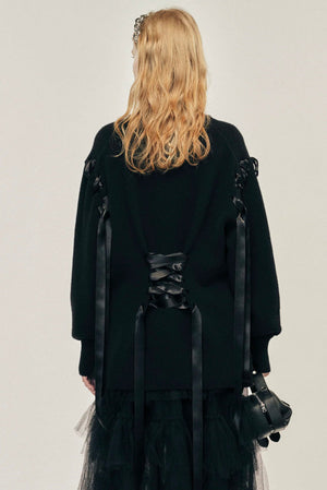 Sculpted Ribbon Corset Detail Cardigan Black