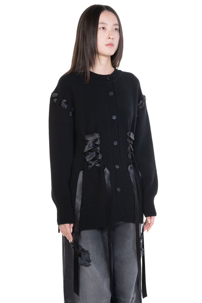 Sculpted Ribbon Corset Detail Cardigan Black