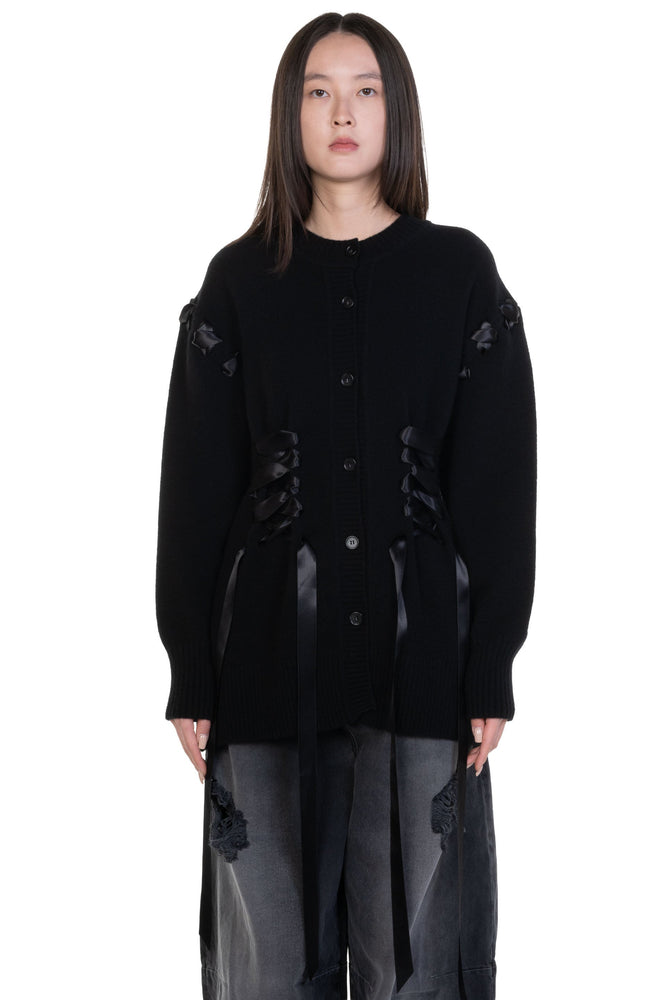 Sculpted Ribbon Corset Detail Cardigan Black