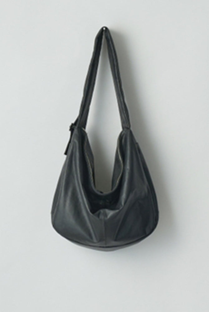 Shirring Handle Leather Shoulder Bag Black