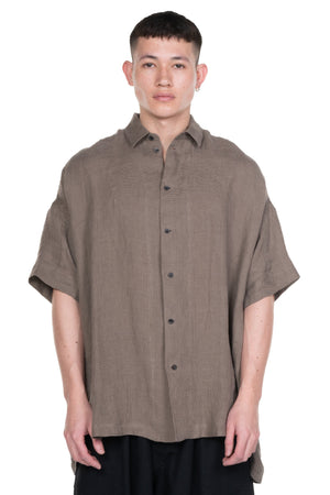 Short Sleeve Linen Mesh Shirt Khaki