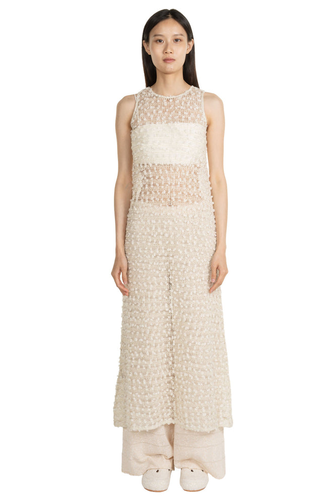 Silk Wool Check Vest Dress Flax