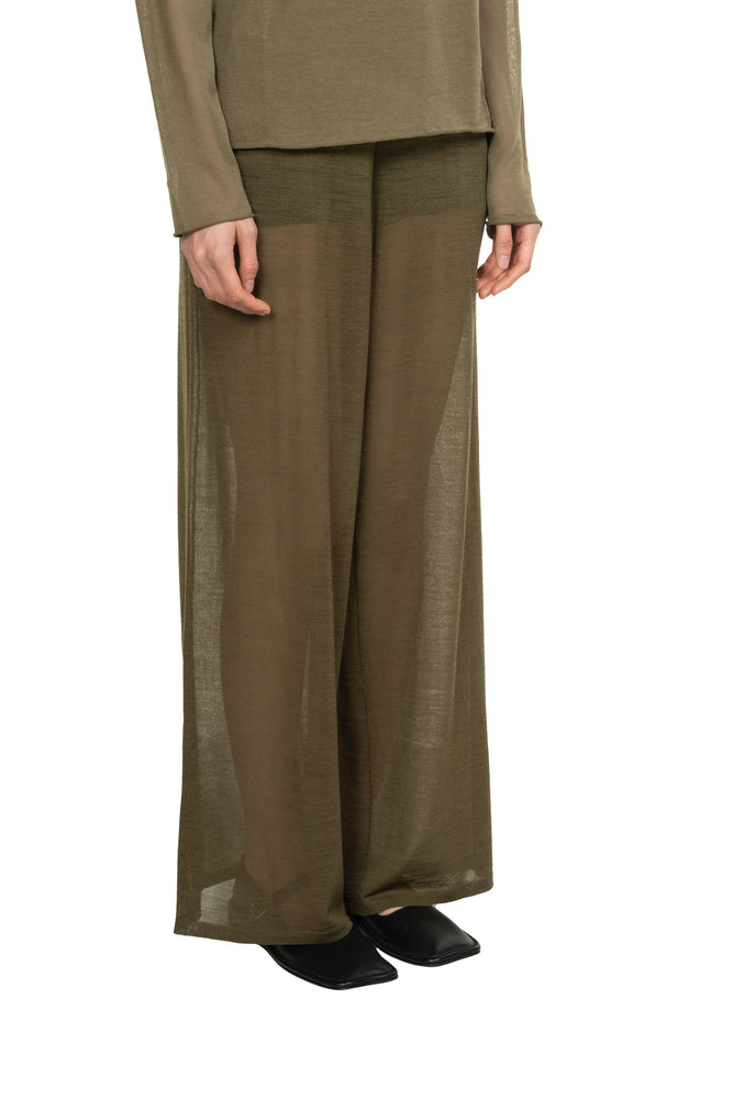 Silk Wool Straight Pants Khaki