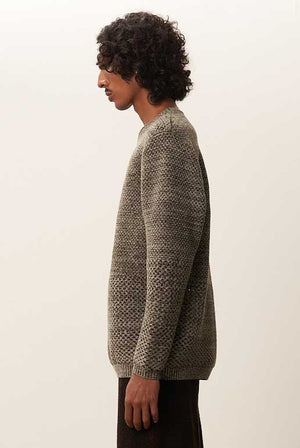 Solid Crochet Crewneck Sweater Moss Grey