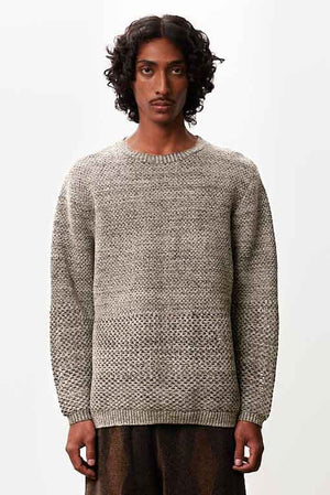 Solid Crochet Crewneck Sweater Moss Grey