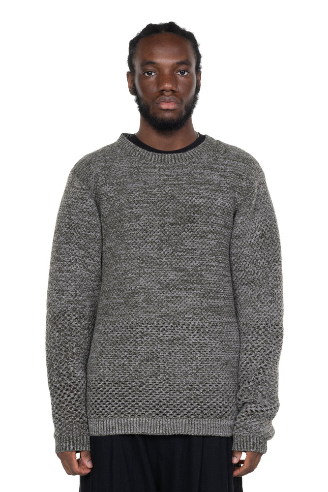 Solid Crochet Crewneck Sweater Moss Grey