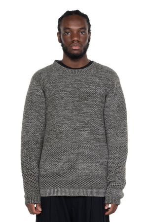 Solid Crochet Crewneck Sweater Moss Grey