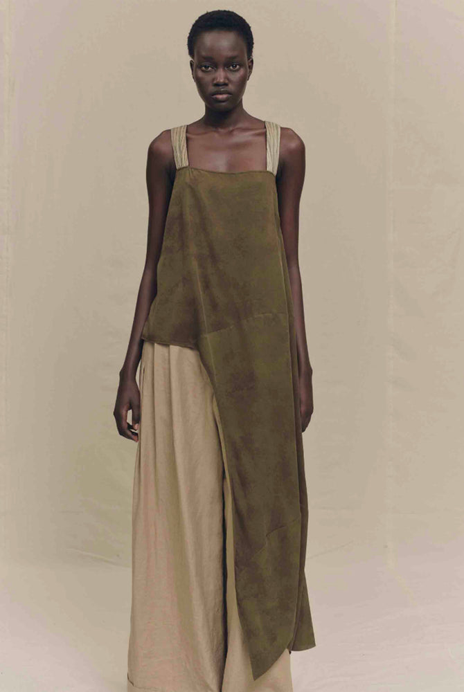 Split Apron Top Olive