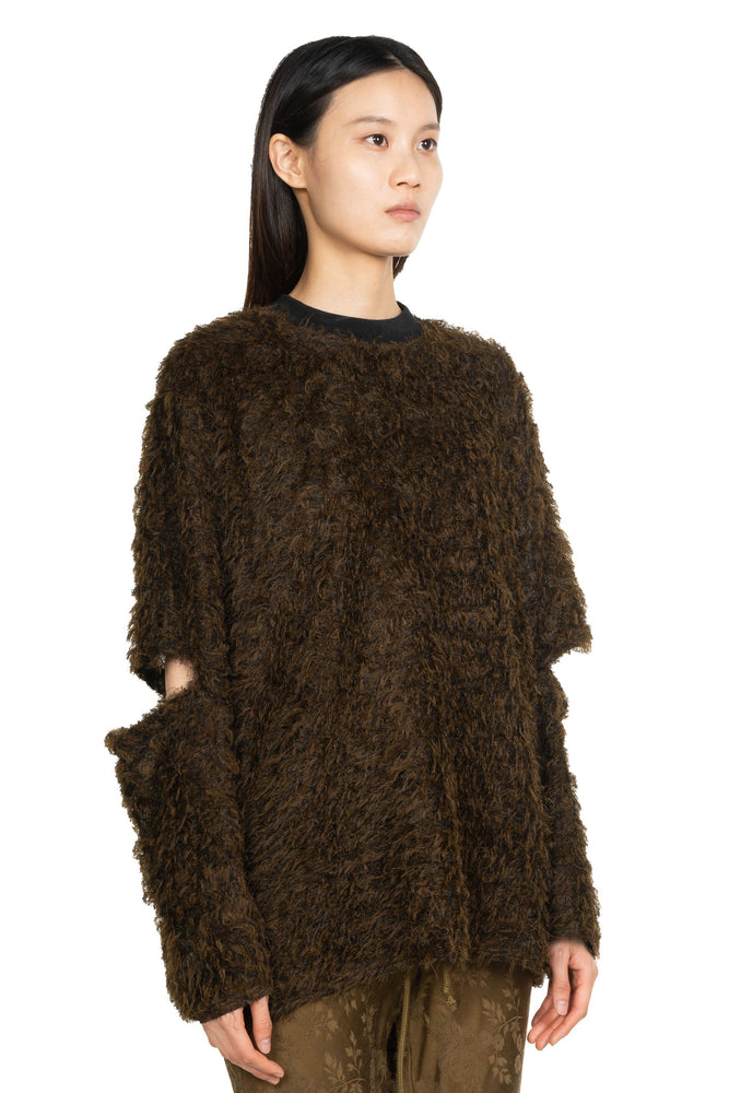 Split Sleeve Pullover Black Brown