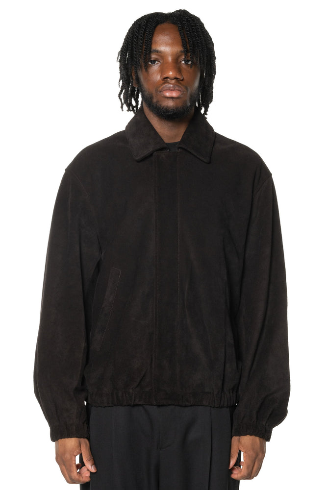 Suede Zip Short Jacket Dark Brown