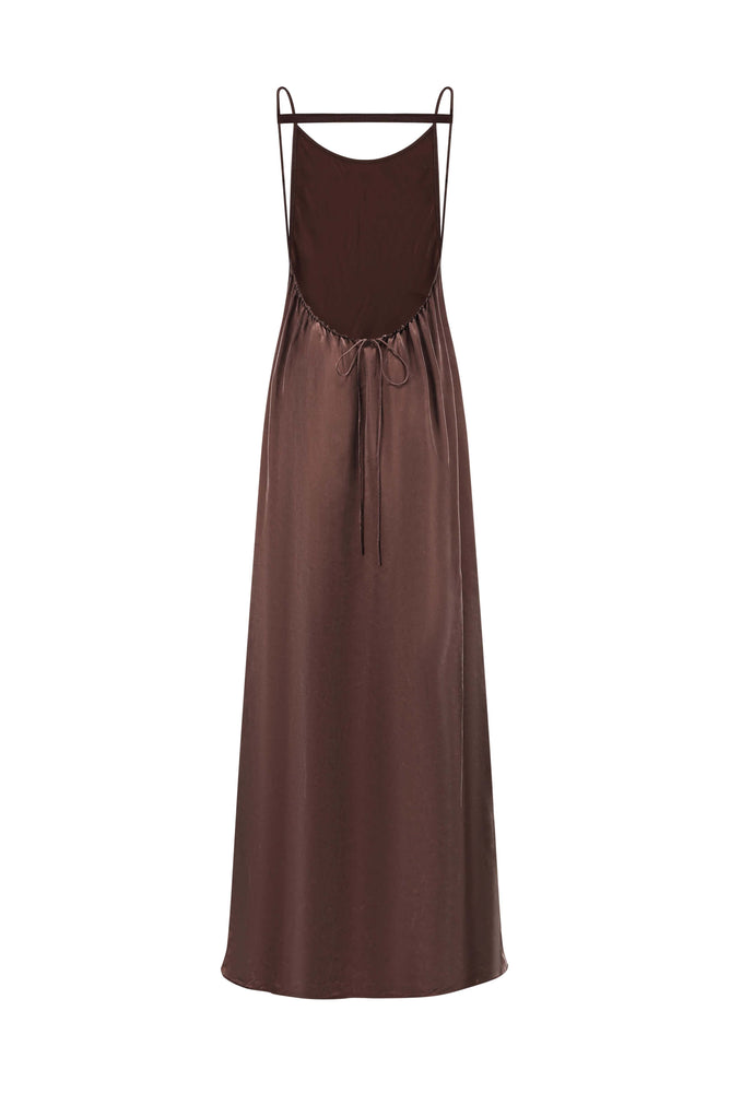 Tie Detailed Slip Dress Plum Brown