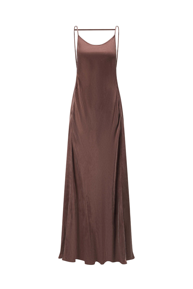 Tie Detailed Slip Dress Plum Brown