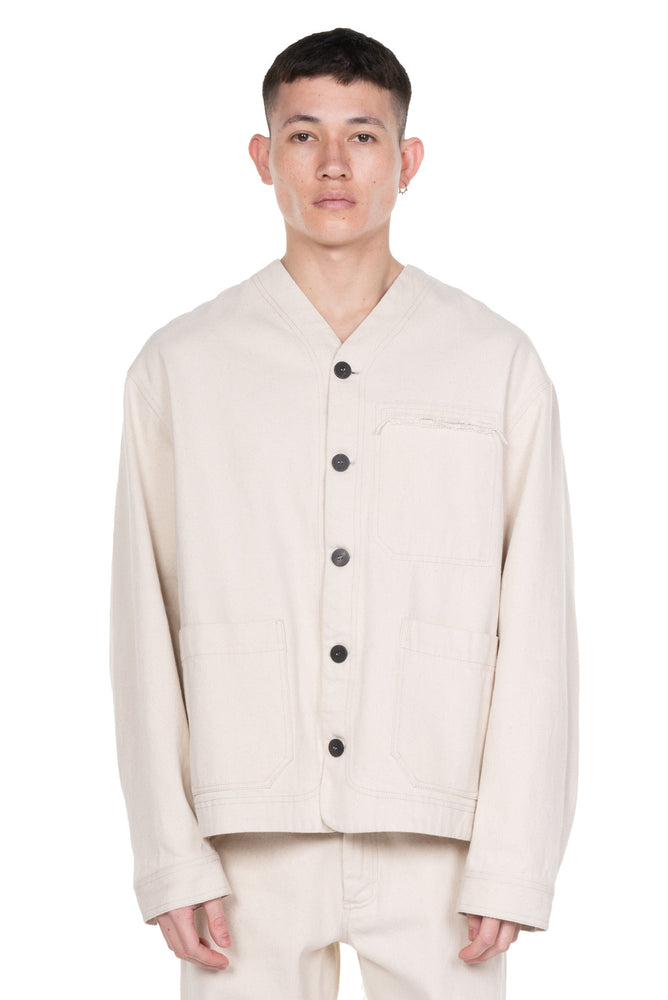 V-Neck Denim Jacket Knit Back