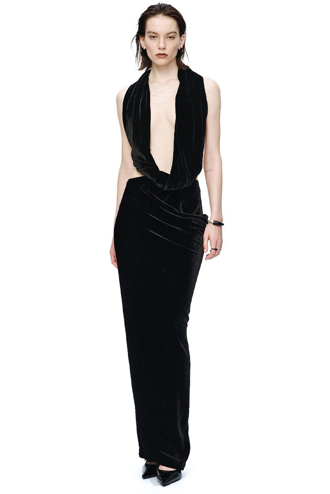 Velvet Draped Skirt Black