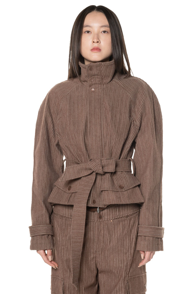 Washed Corduroy Cropped Jacket Grey Brown