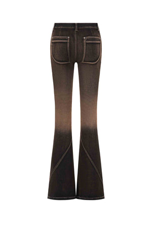 Washed Stretch-Denim Flared Jeans Black Brown