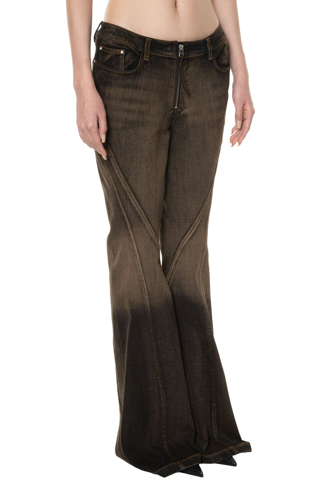 Washed Stretch-Denim Flared Jeans Black Brown