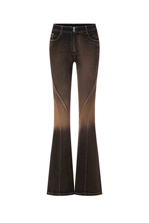 Washed Stretch-Denim Flared Jeans Black Brown