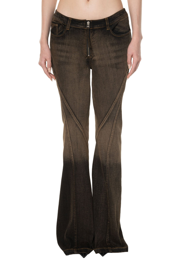 Washed Stretch-Denim Flared Jeans Black Brown
