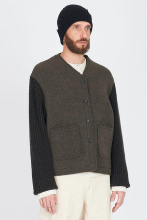 Wool Bomber Jacket Knit Sleeves