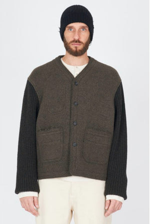 Wool Bomber Jacket Knit Sleeves