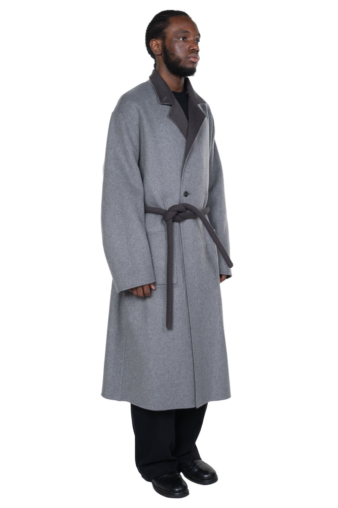 Wool Cashmere Reversible Coat Grey Khaki