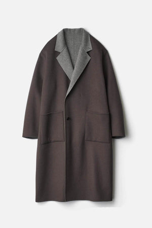 Wool Cashmere Reversible Coat Grey Khaki