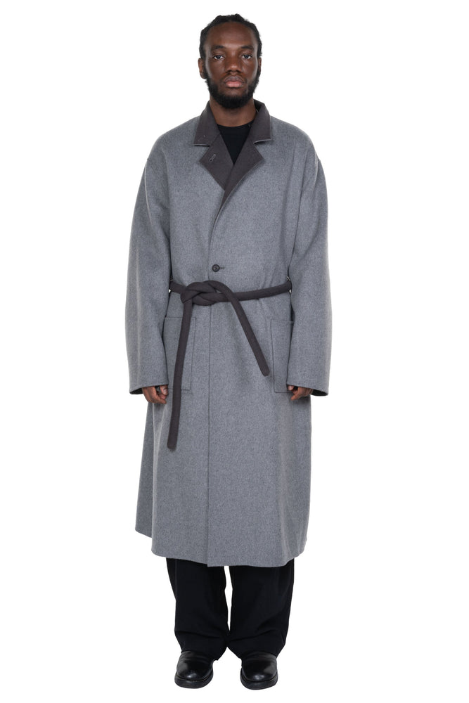 Wool Cashmere Reversible Coat Grey Khaki