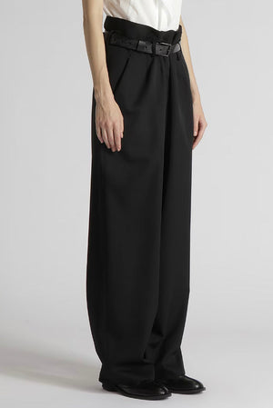 Wool Gabardine High Waist Belted Pants