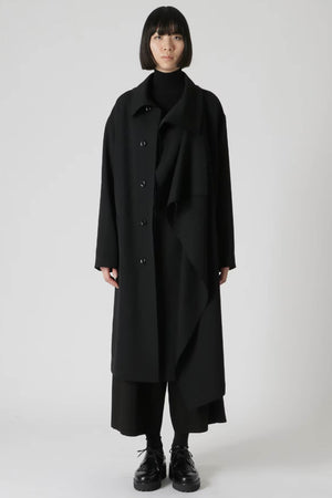 Wool Gabardine Left Flap Panel Coat