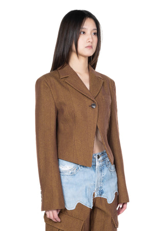 Woven Hannah Laser-Cut Cropped Jacket