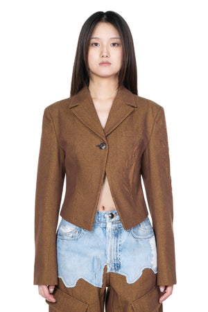 Woven Hannah Laser-Cut Cropped Jacket