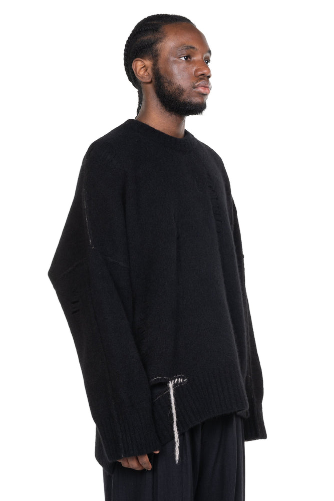 Yak Crew Neck Cut Out Sweater Black