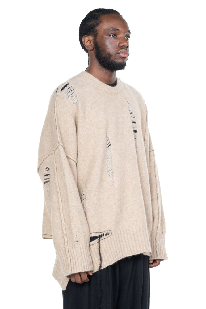 Yak Crew Neck Cut Out Sweater Natural